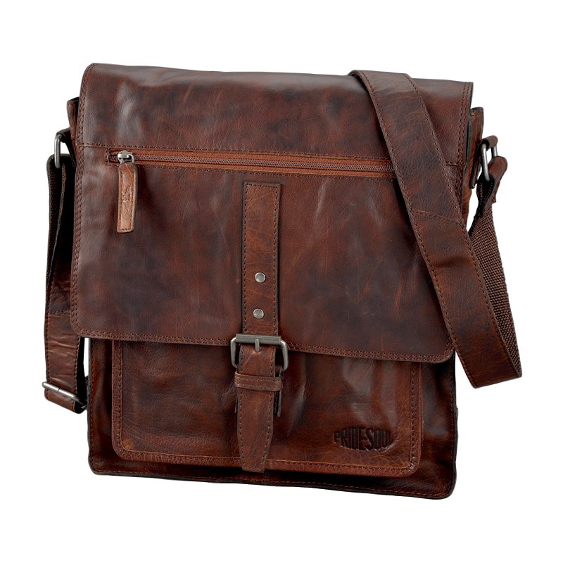 PRIDE&SOUL leren crossbodytas ETHAN, bruin, 32×10×35 cm